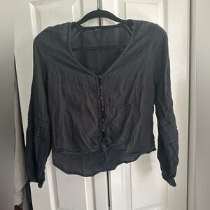 Abercrombie & Fitch Black Button-Down Tie-Front Peasant Top Blouse - Size S